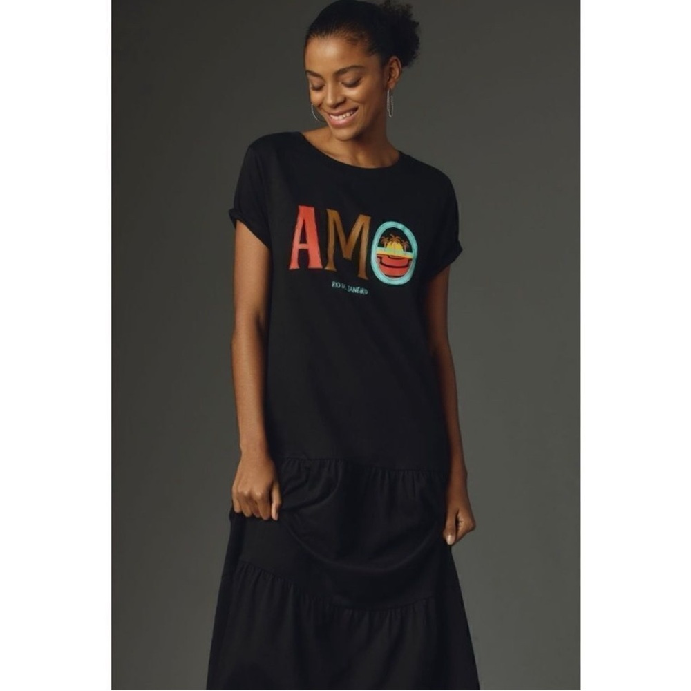 NWOT Anthropologie Farm Rip Tiered Amo Rio de Janerio T-Shirt Maxi/Midi Dress